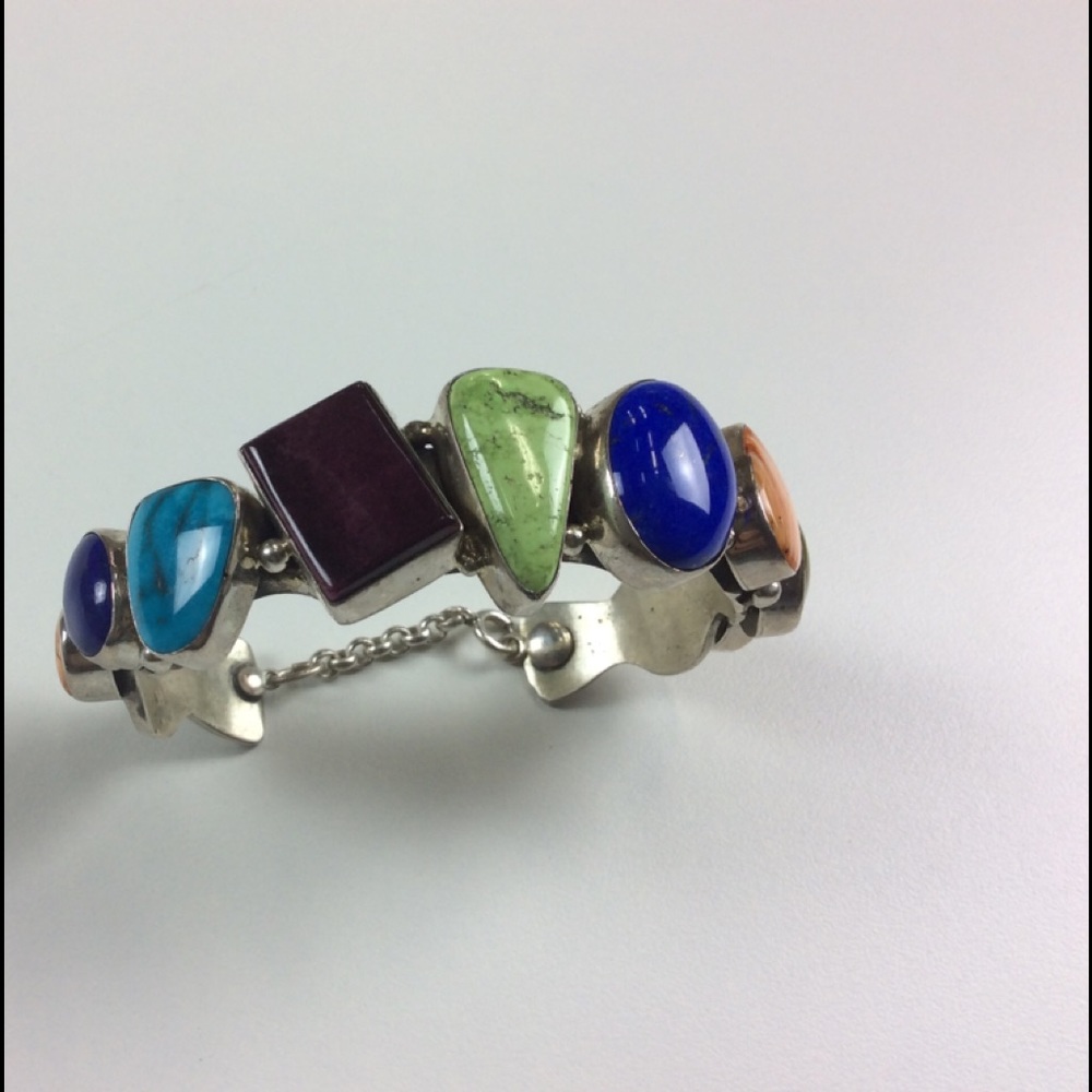 Vintage Navajo Stone Cuff - Sterling Silver